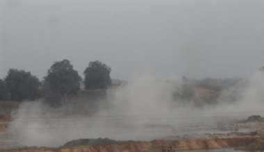 photograph of blasting at kanhar river bed